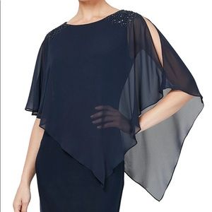 Ignite Evenings, Chifon Asymmetric  Overlay 3/4 Sleeve Blue Dress Size 16